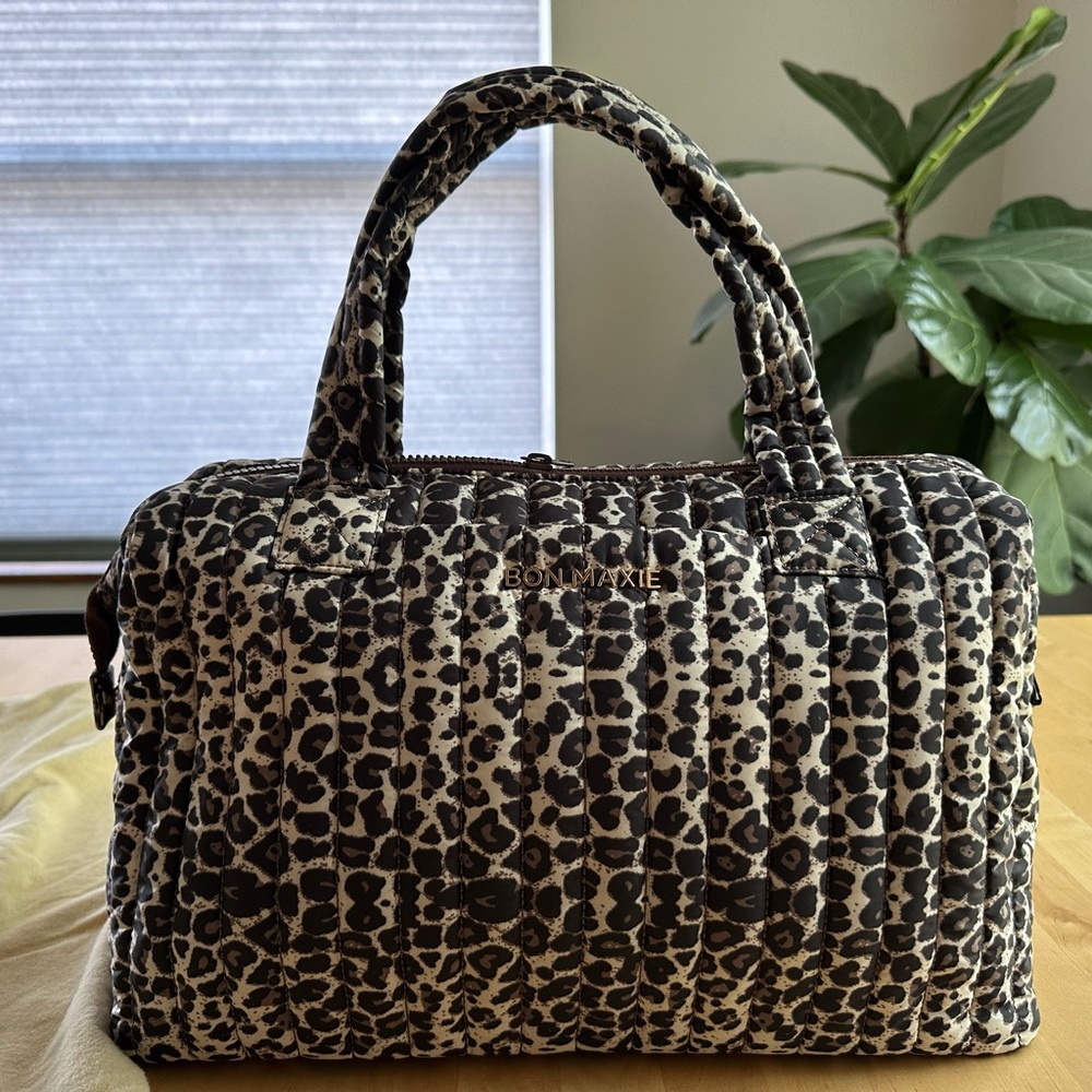 New Condition Bon Maxie Leopard Print Puffy Soft Travel Bag No longer available